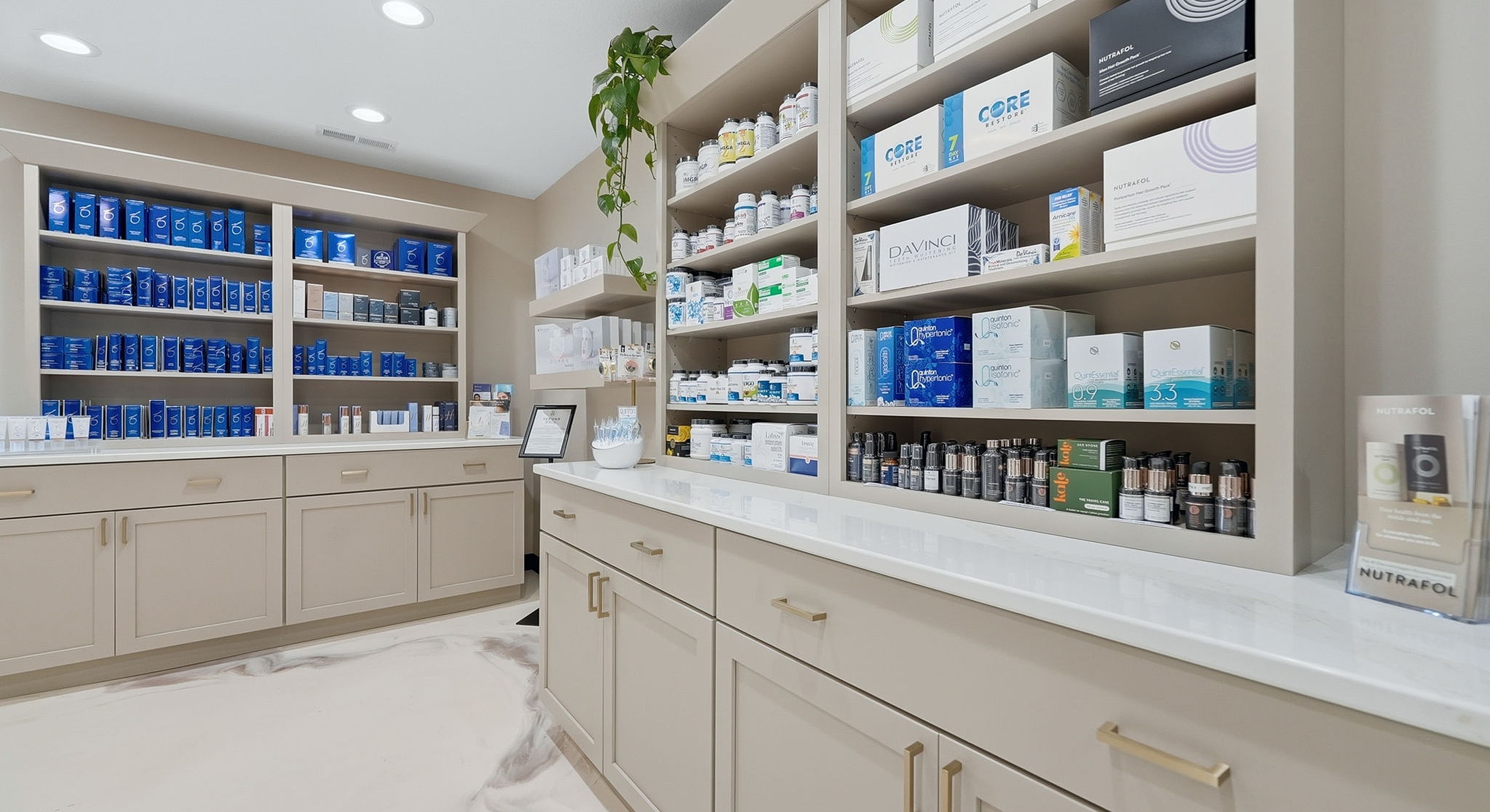 Shelves filled with various health and beauty products.